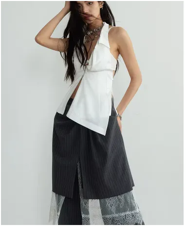 Shu Pinstripe Lace Skirt Pants