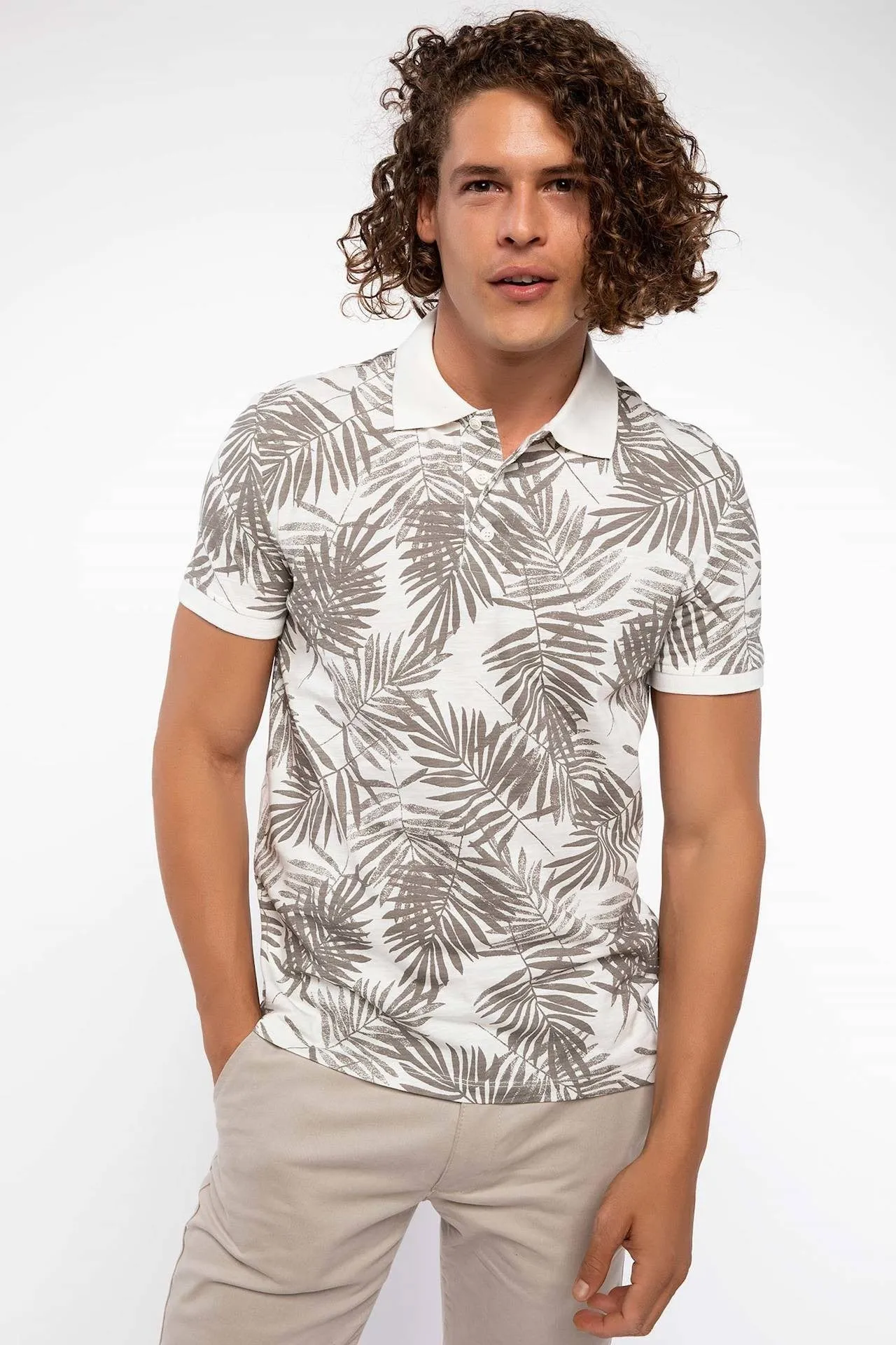 Sidiou Group Men's Patterned Polo Neck T-Shirt