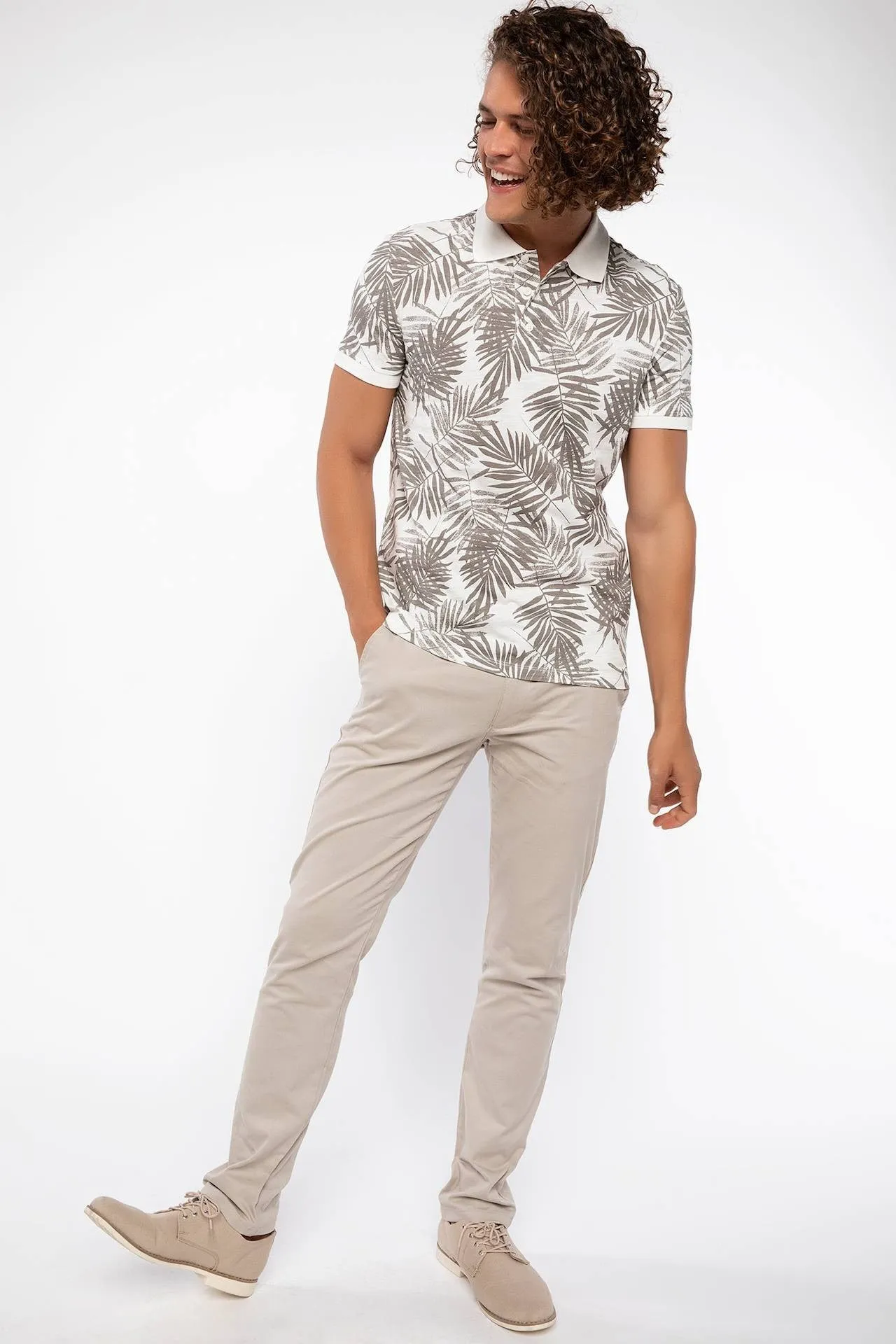 Sidiou Group Men's Patterned Polo Neck T-Shirt