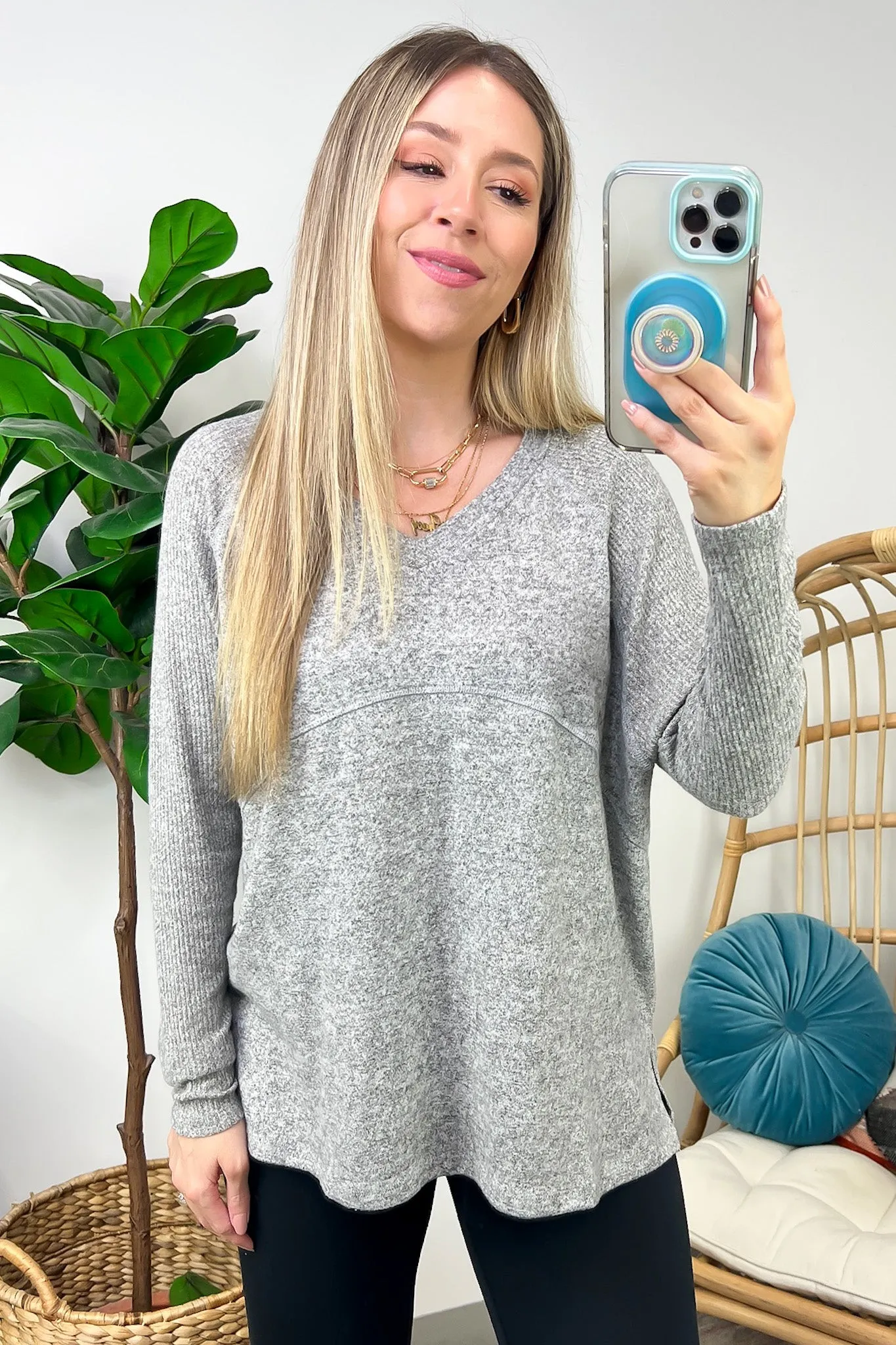 Sierrah V-Neck Soft Ribbed Knit Top - FINAL SALE