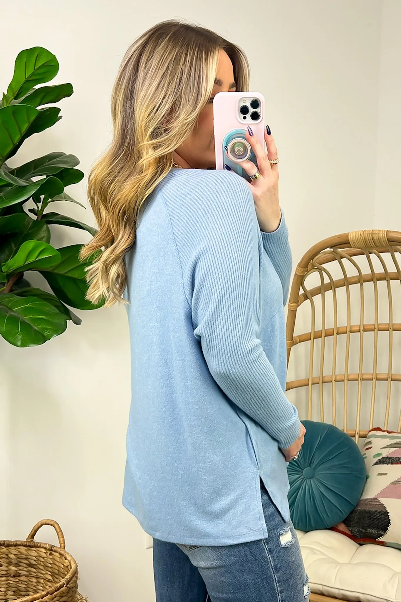 Sierrah V-Neck Soft Ribbed Knit Top - FINAL SALE