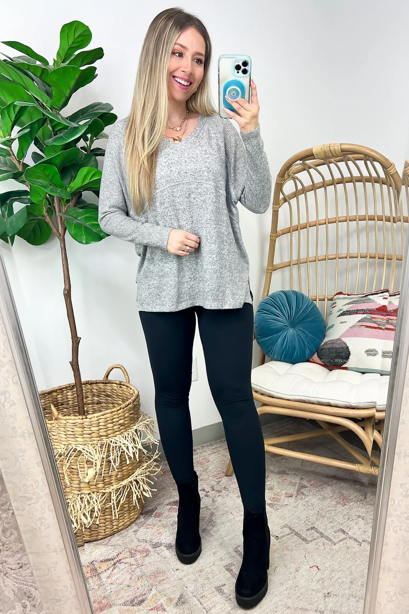 Sierrah V-Neck Soft Ribbed Knit Top - FINAL SALE