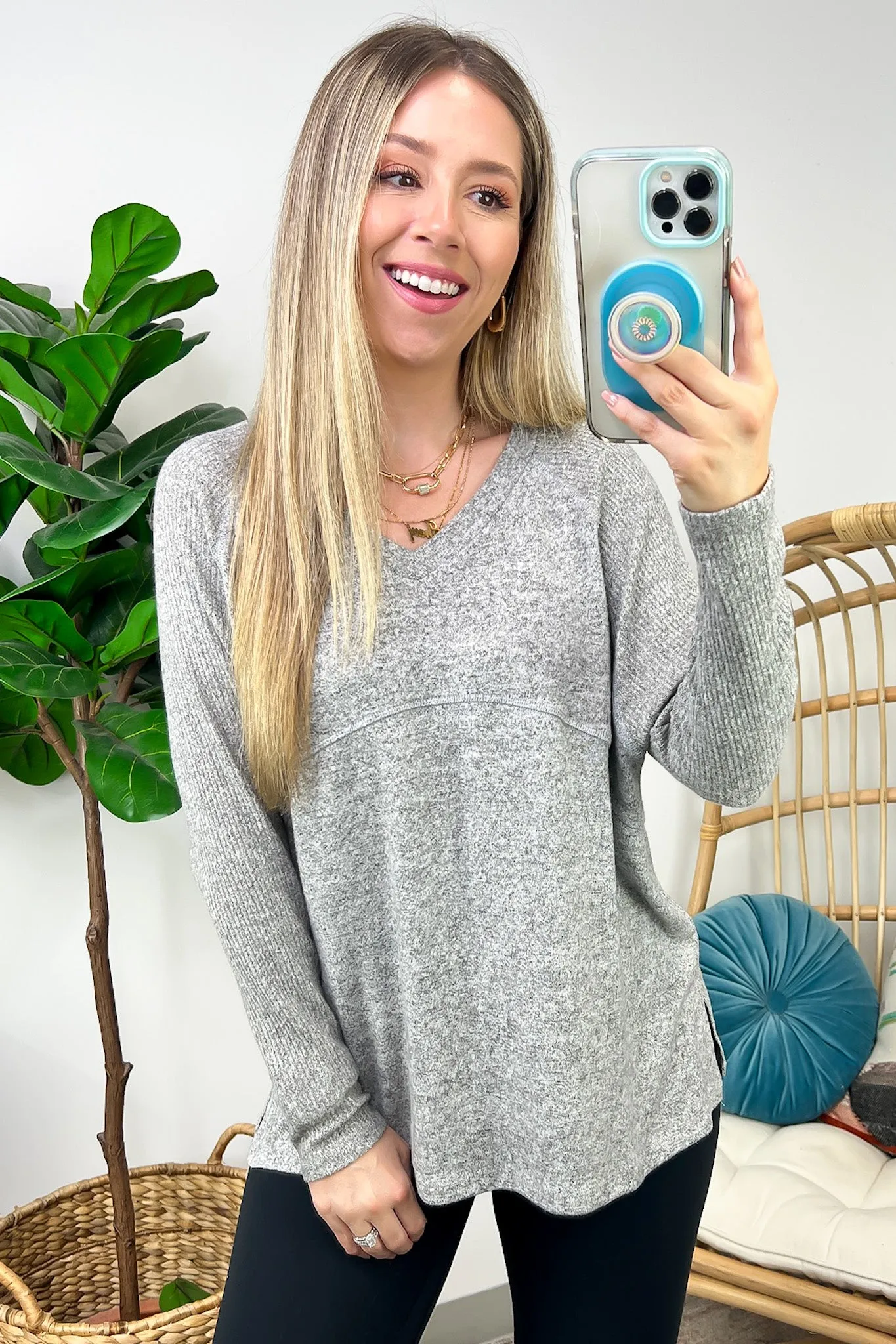 Sierrah V-Neck Soft Ribbed Knit Top - FINAL SALE