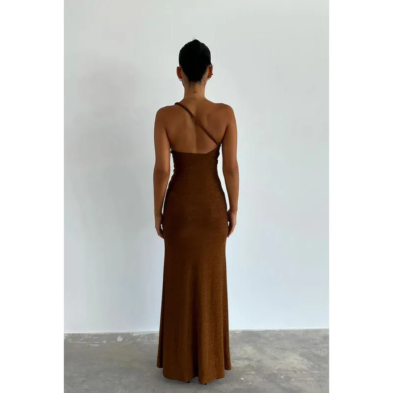 Simple & Casual One Shoulder Sleeveless Backless Sheath Party Prom Dress With Slit