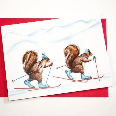 Skiing Squirrels Holiday Card