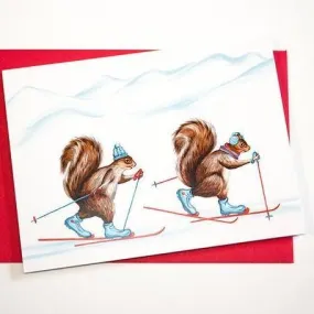 Skiing Squirrels Holiday Card
