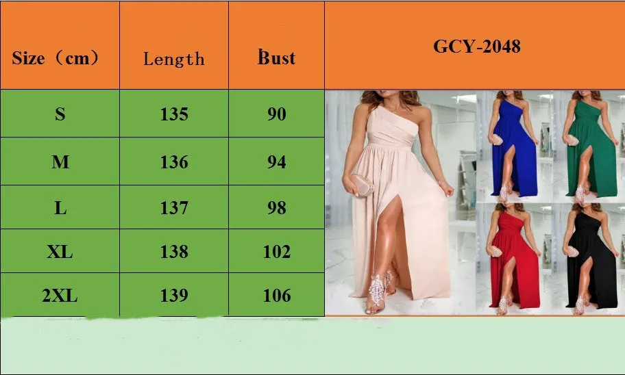 Solid Color One Shoulder Hollow-out Halter High Waist Slit Maxi Dress Women's Clothing