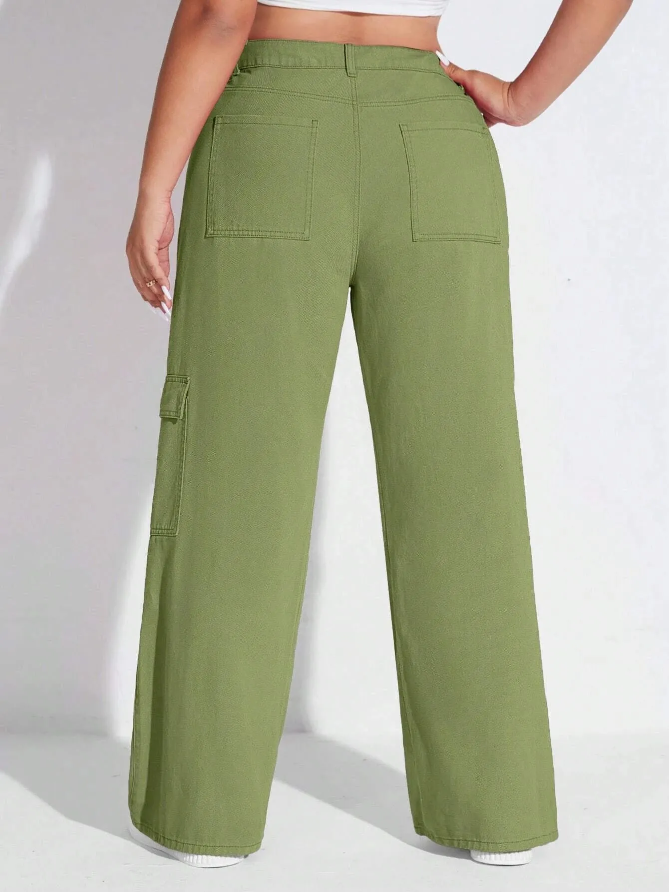 Solid Colored Flap Pocket Cargo Jeans