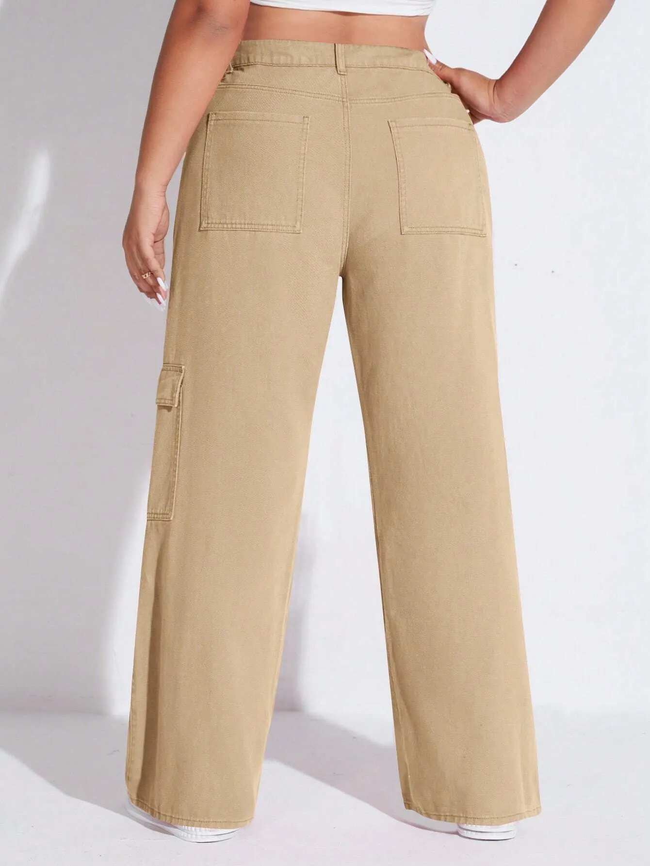 Solid Colored Flap Pocket Cargo Jeans