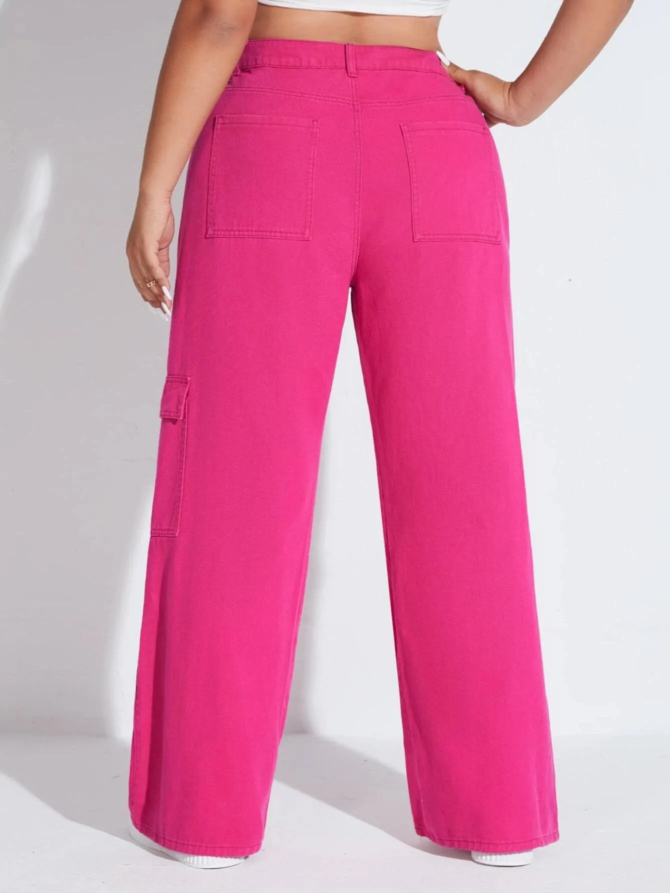 Solid Colored Flap Pocket Cargo Jeans