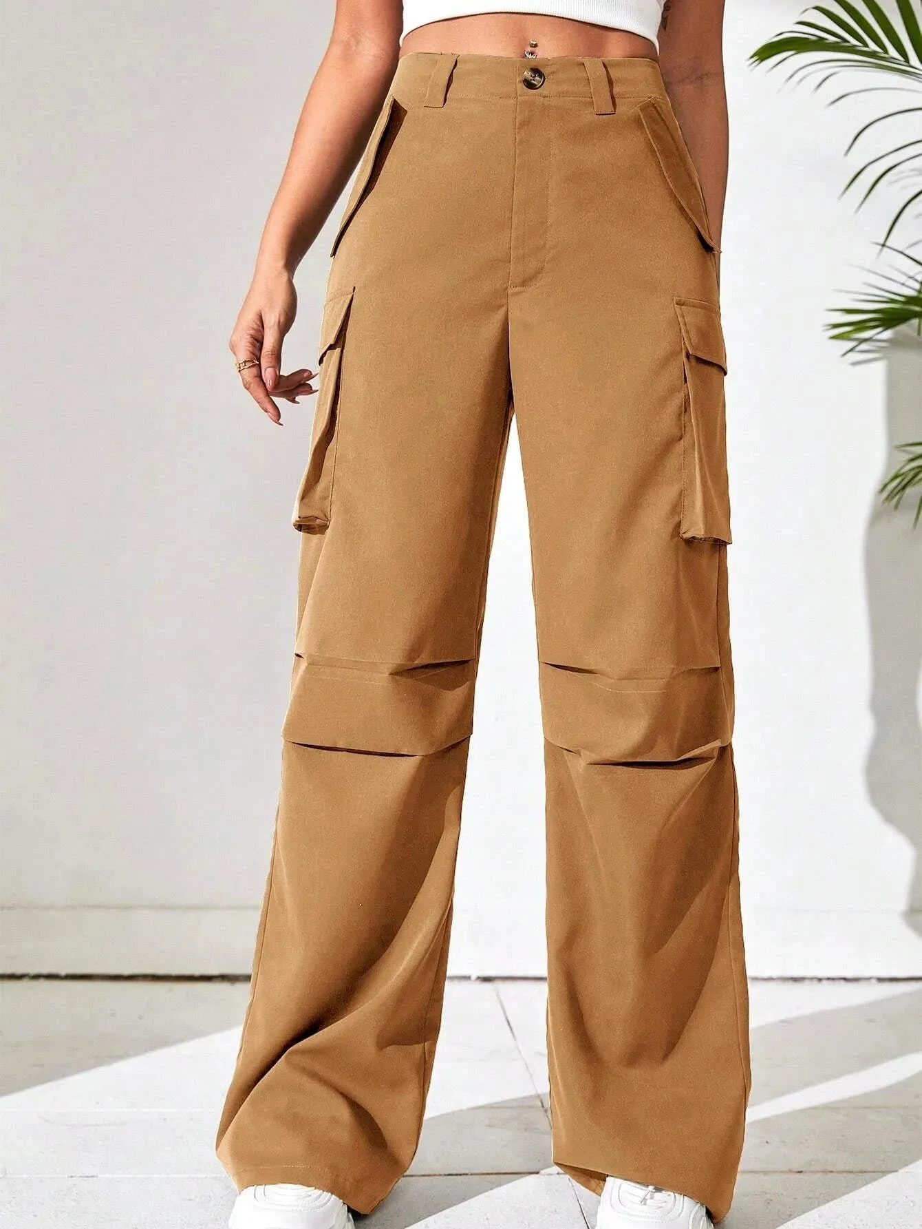 Solid Colored Flap Pocket Side Cargo Pant