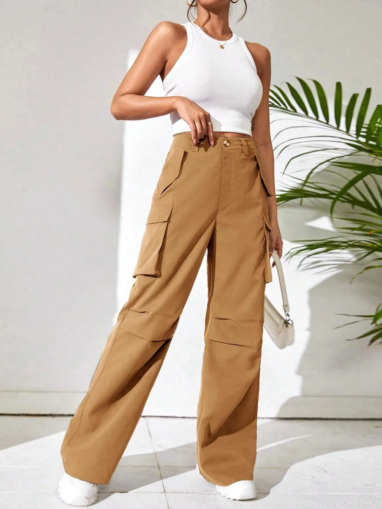 Solid Colored Flap Pocket Side Cargo Pant