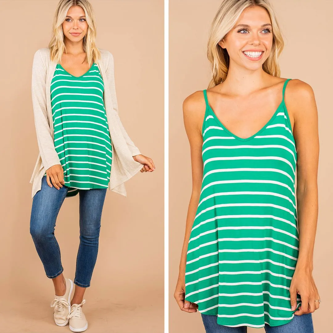 Somewhere Out There Kelly Green Striped Tank