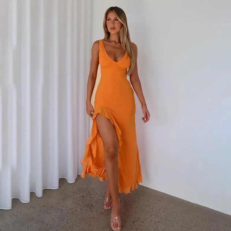 Sophie Sleeveless Ruffles Sexy Long Dress