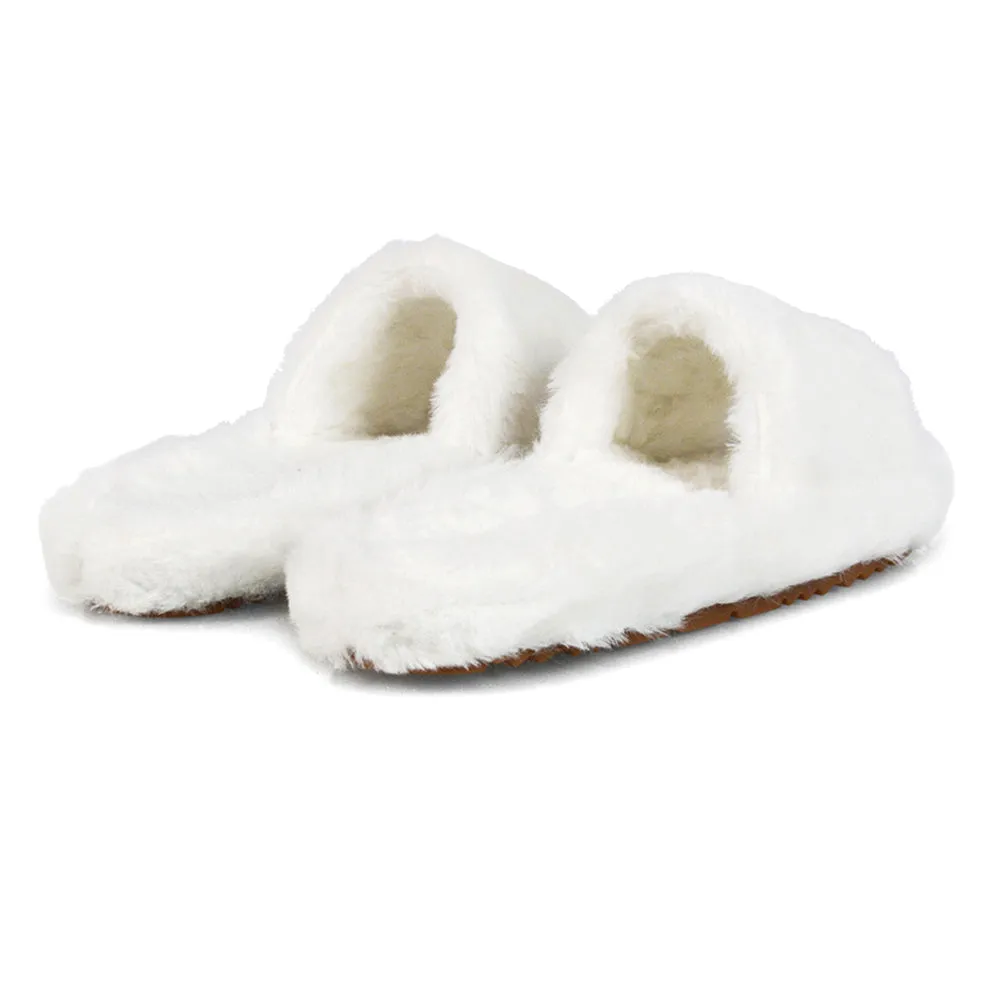 Tally Flat Fluffy Faux Fur Thick Front Strap Slider Women???s Slippers in Pink
