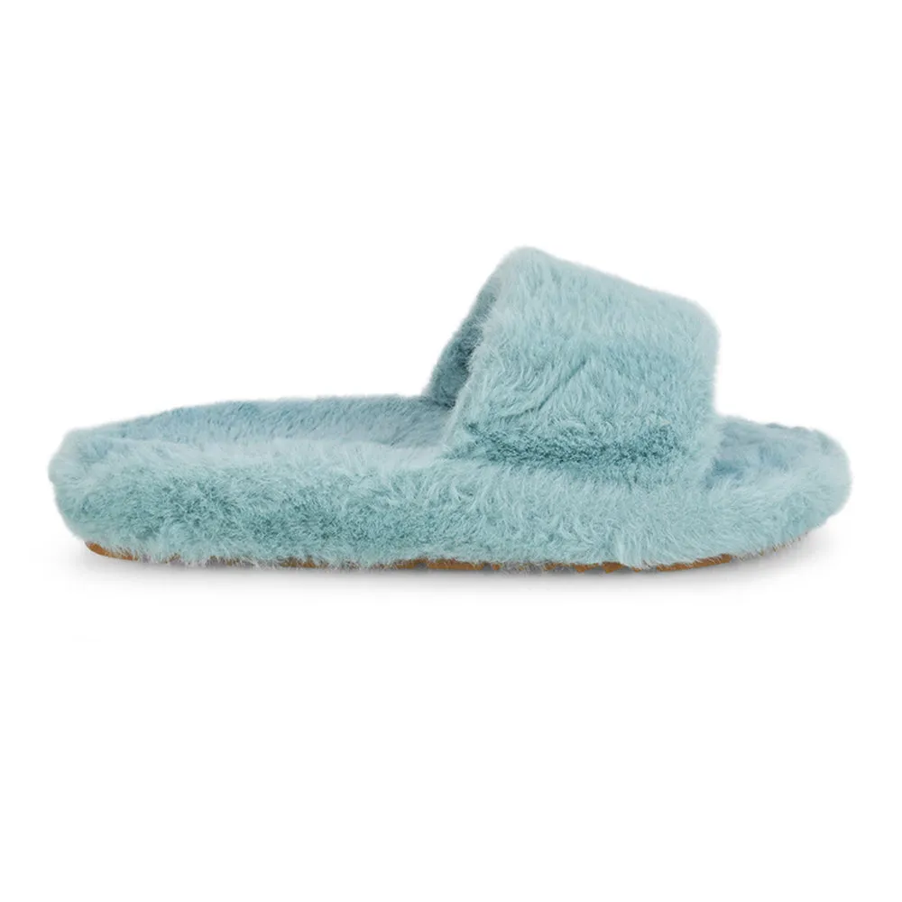 Tally Flat Fluffy Faux Fur Thick Front Strap Slider Women???s Slippers in Pink