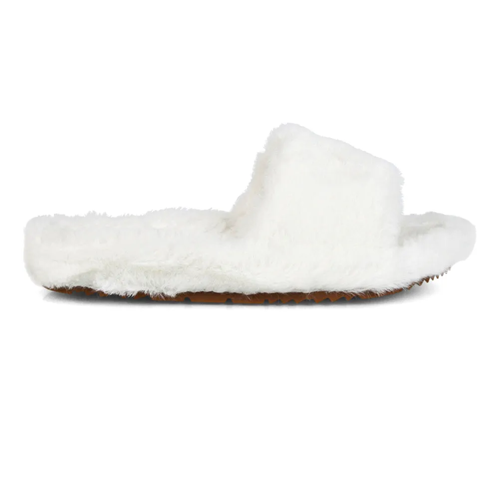 Tally Flat Fluffy Faux Fur Thick Front Strap Slider Women???s Slippers in Pink