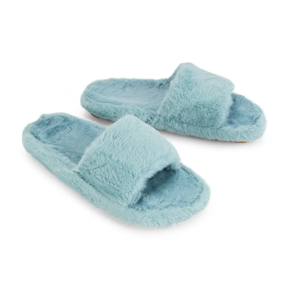 Tally Flat Fluffy Faux Fur Thick Front Strap Slider Women???s Slippers in Pink