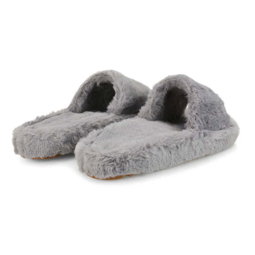 Tally Flat Fluffy Faux Fur Thick Front Strap Slider Women???s Slippers in Pink