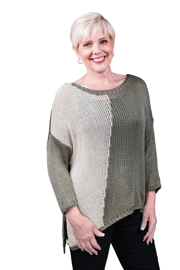 Tayla Long Sleeve Two Toned Diagonal Bottom Cotton Sweater TEES BY TINA BLS910
