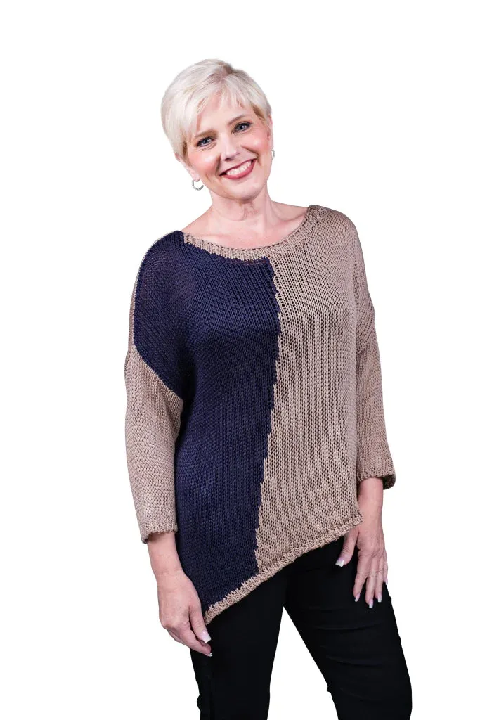 Tayla Long Sleeve Two Toned Diagonal Bottom Cotton Sweater TEES BY TINA BLS910
