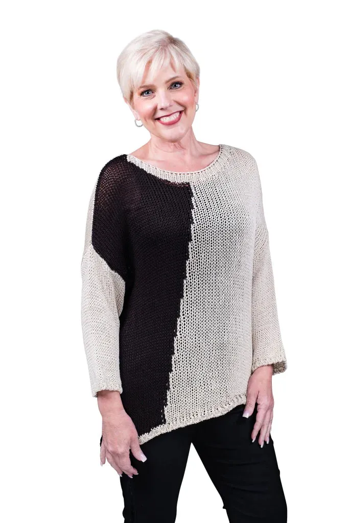 Tayla Long Sleeve Two Toned Diagonal Bottom Cotton Sweater TEES BY TINA BLS910