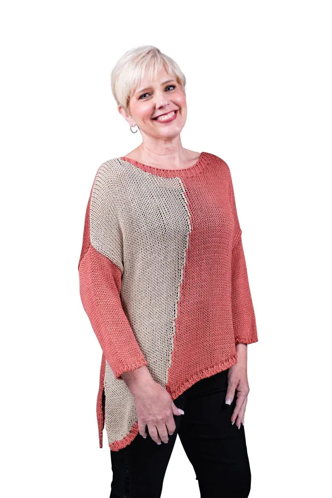 Tayla Long Sleeve Two Toned Diagonal Bottom Cotton Sweater TEES BY TINA BLS910