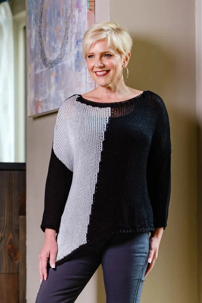 Tayla Long Sleeve Two Toned Diagonal Bottom Cotton Sweater TEES BY TINA BLS910