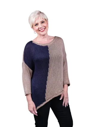 Tayla Long Sleeve Two Toned Diagonal Bottom Cotton Sweater TEES BY TINA BLS910