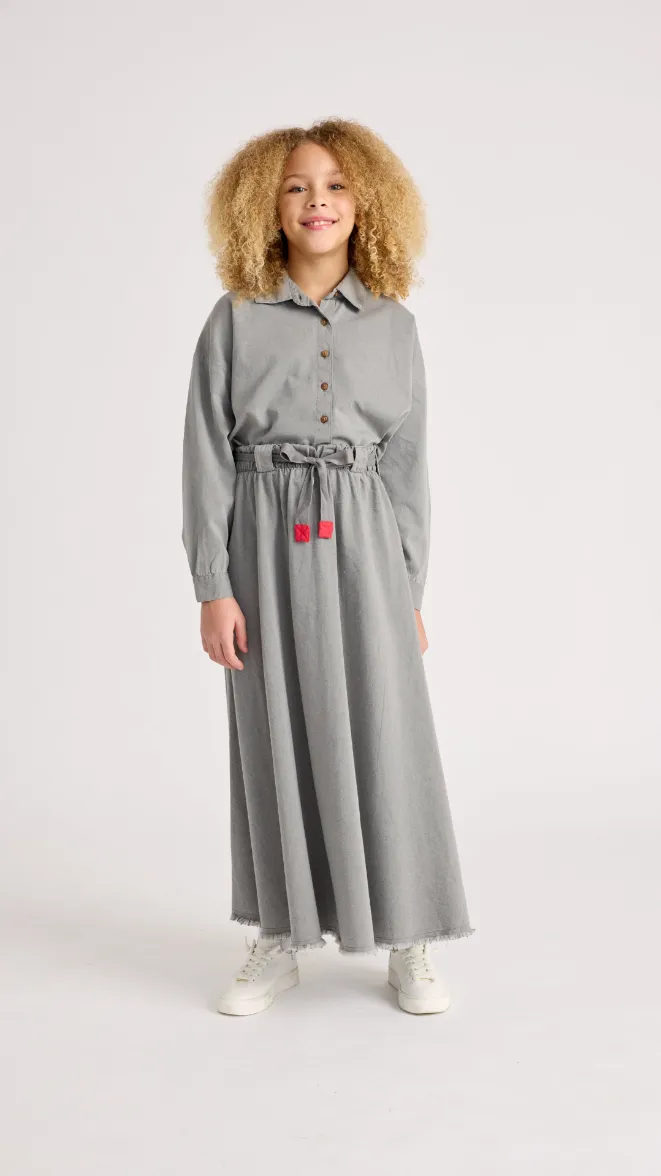 Teen Belted Denim Maxi Skirt