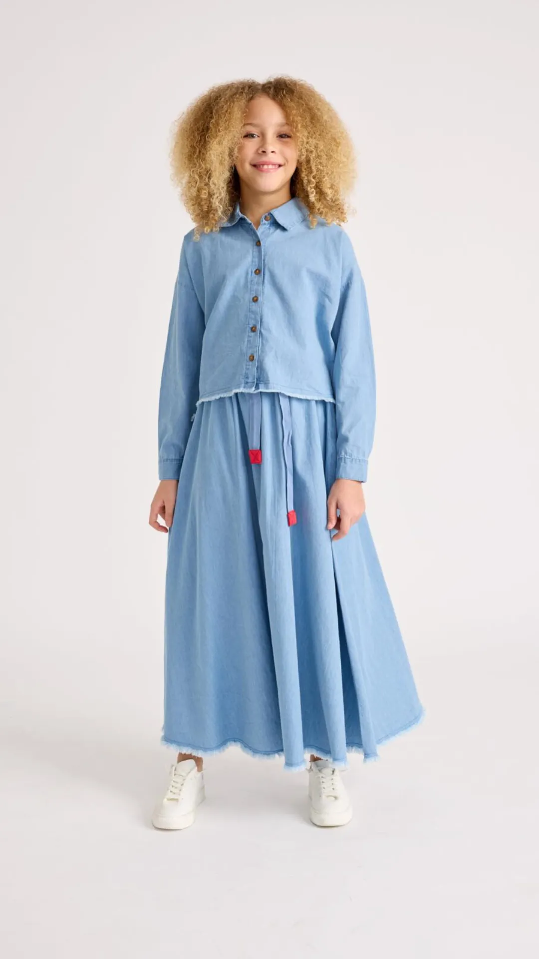 Teen Belted Denim Maxi Skirt