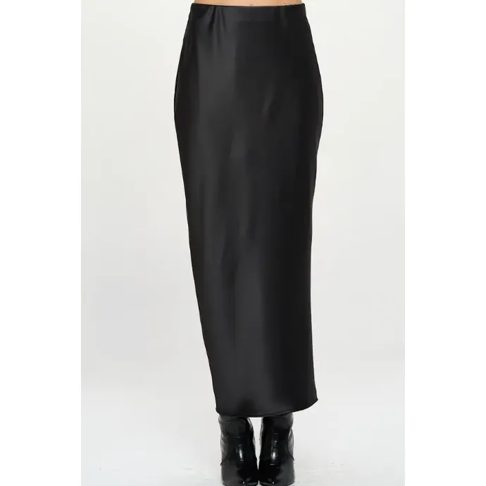 The Lorena Black Satin Maxi Skirt