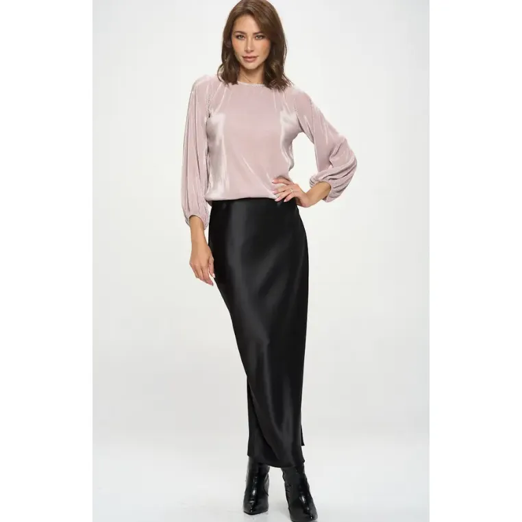The Lorena Black Satin Maxi Skirt