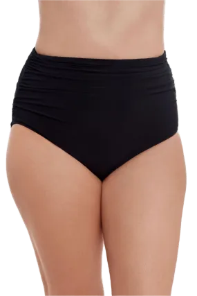 Trimshaper Plus Size High Waist Shirred Swim Bottom - Black