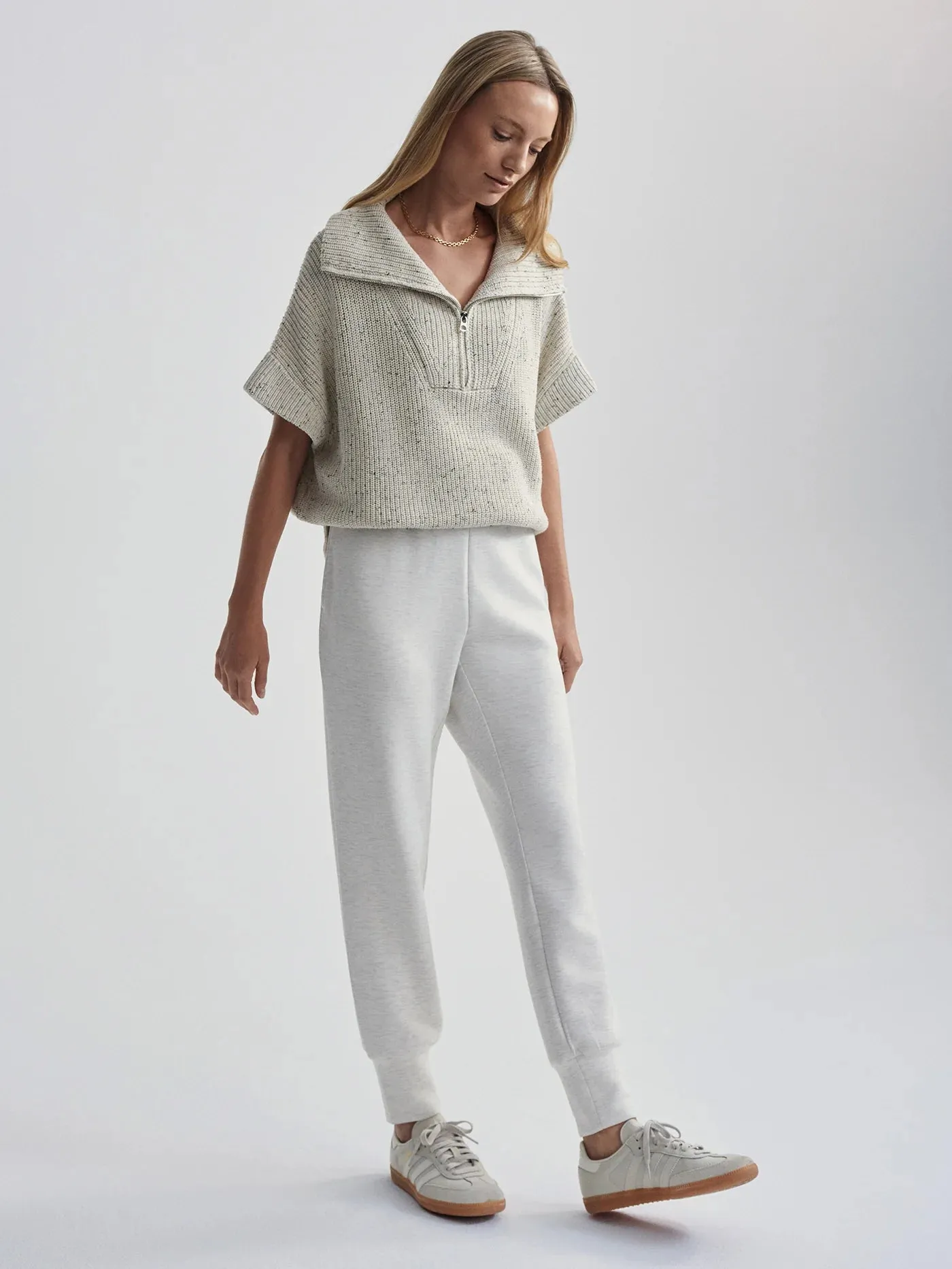 Varley - Reagan Knit Half Zip in Vaporous Grey Fleck