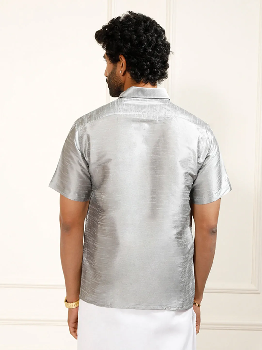 VM By VASTRAMAY Men's Grey Silk Blend Ethnic Shirt