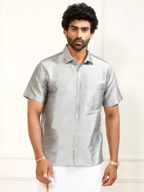 VM By VASTRAMAY Men's Grey Silk Blend Ethnic Shirt