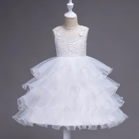 White Layered Tulle Dress, Size 3-14 Yrs