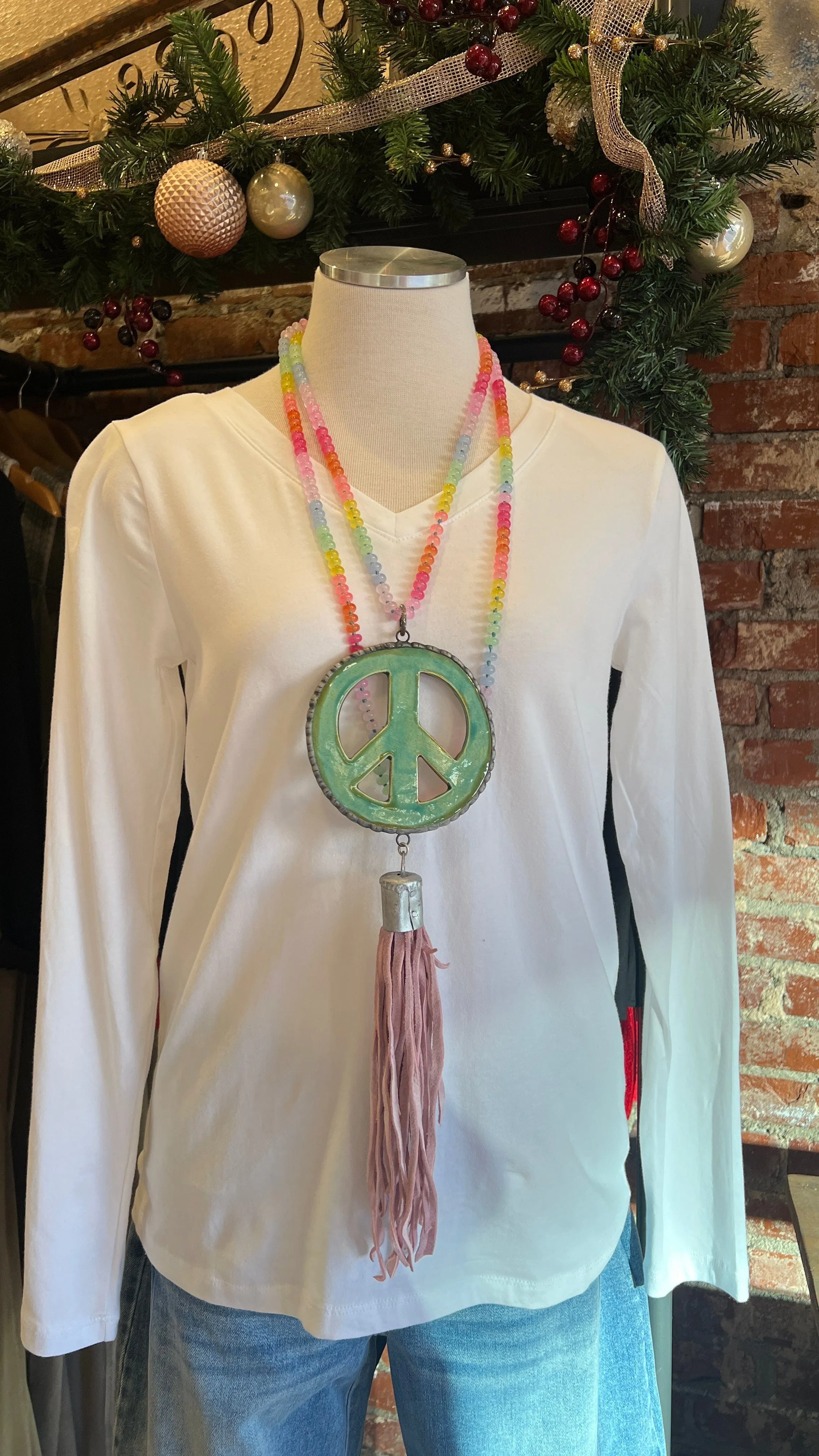 White Long Sleeve V Neck Tee