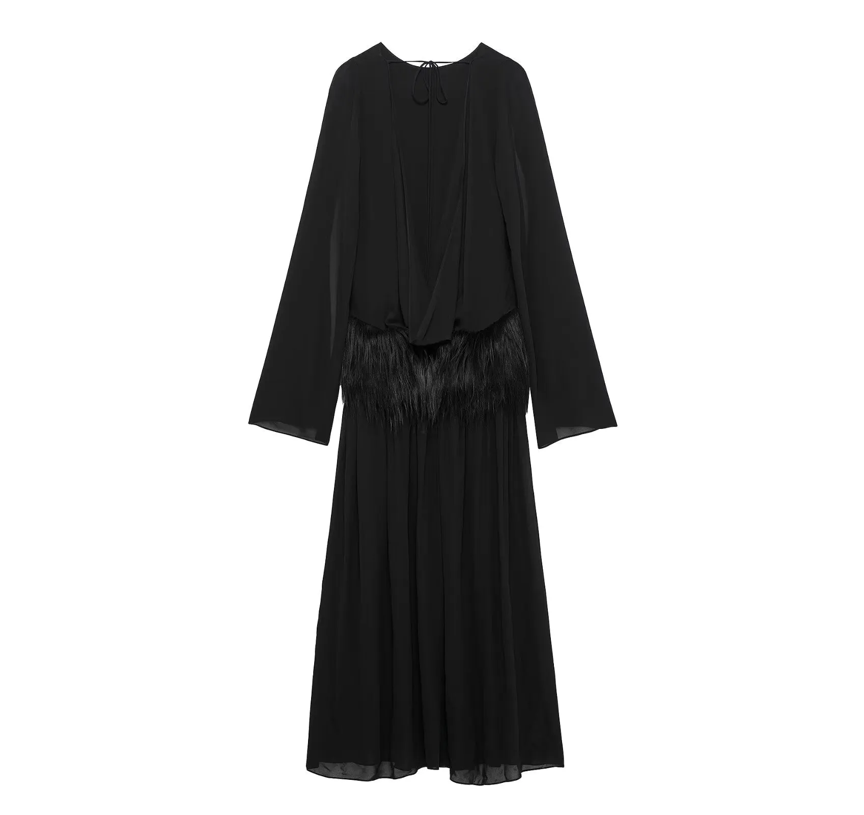 Women Backless Fur Effect Belt Maxi Formal Dress