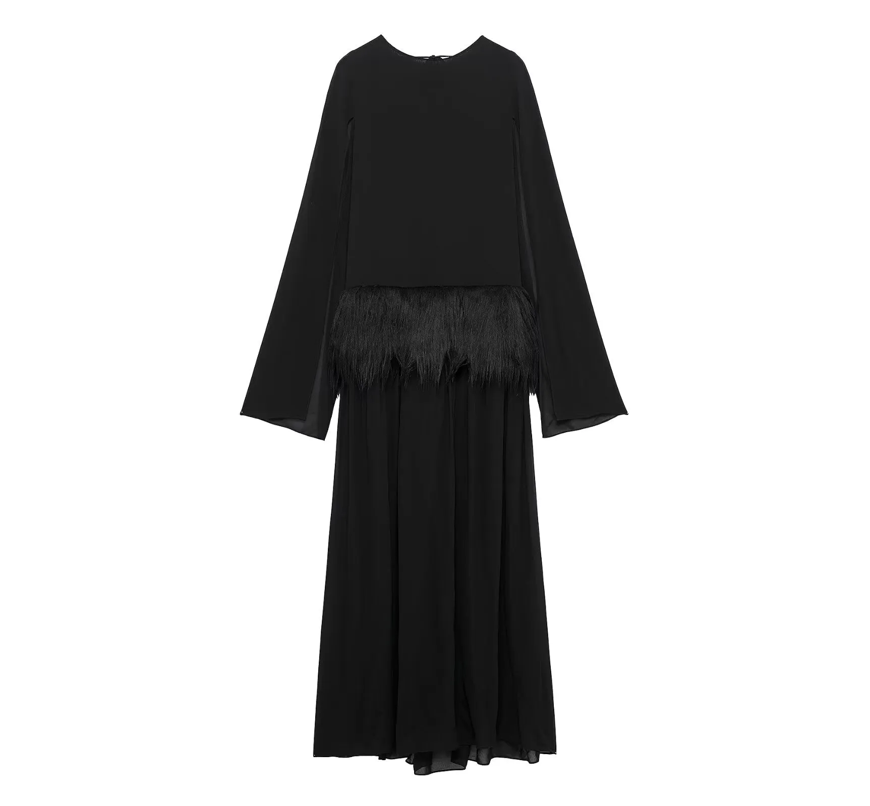 Women Backless Fur Effect Belt Maxi Formal Dress