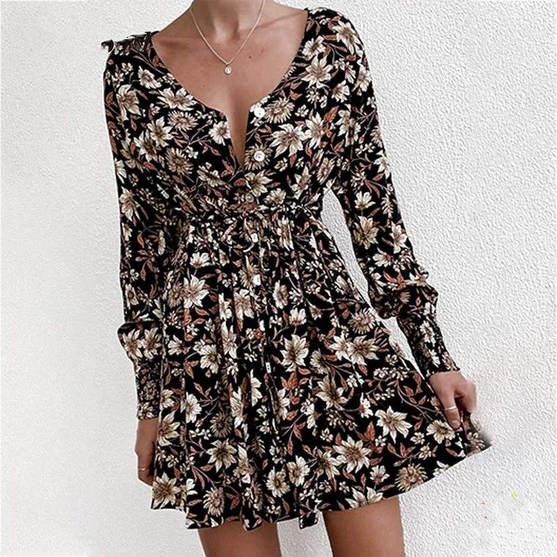 Women Floral Boho Party Dress Sexy Ladies Clothes Dresses, lioness-love