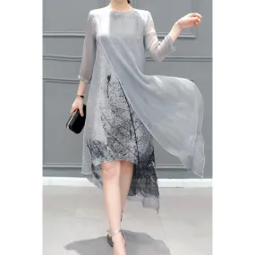 Women Long Sleeve Summer Casual Round Neck Lightweight Dress - C2072UD