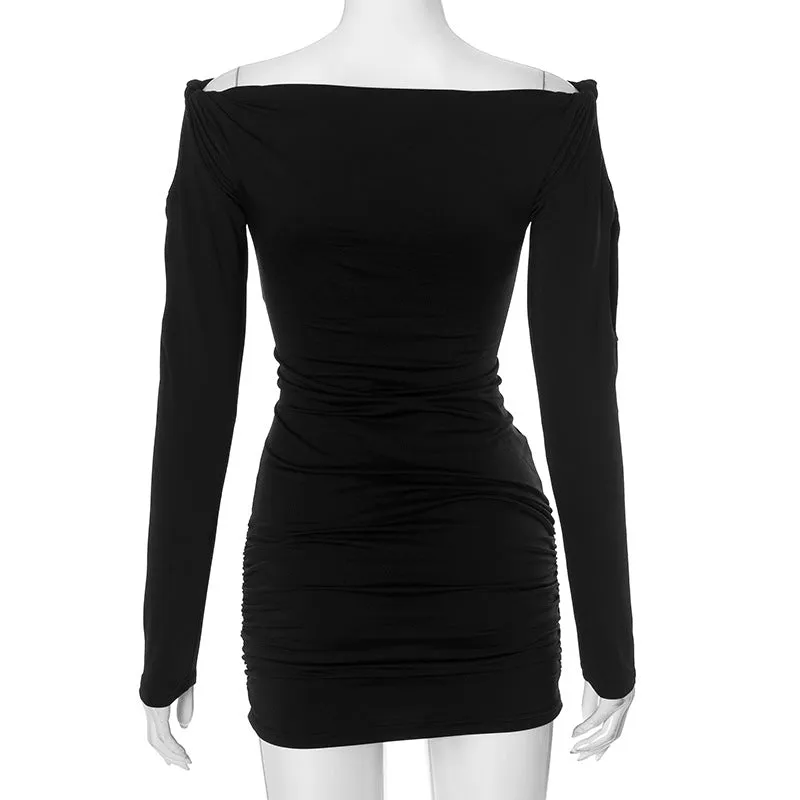 Women Off Neck ong Sleeve Short Party Dress