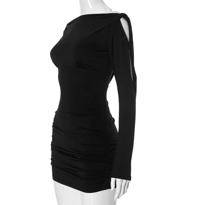 Women Off Neck ong Sleeve Short Party Dress