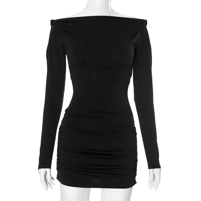 Women Off Neck ong Sleeve Short Party Dress