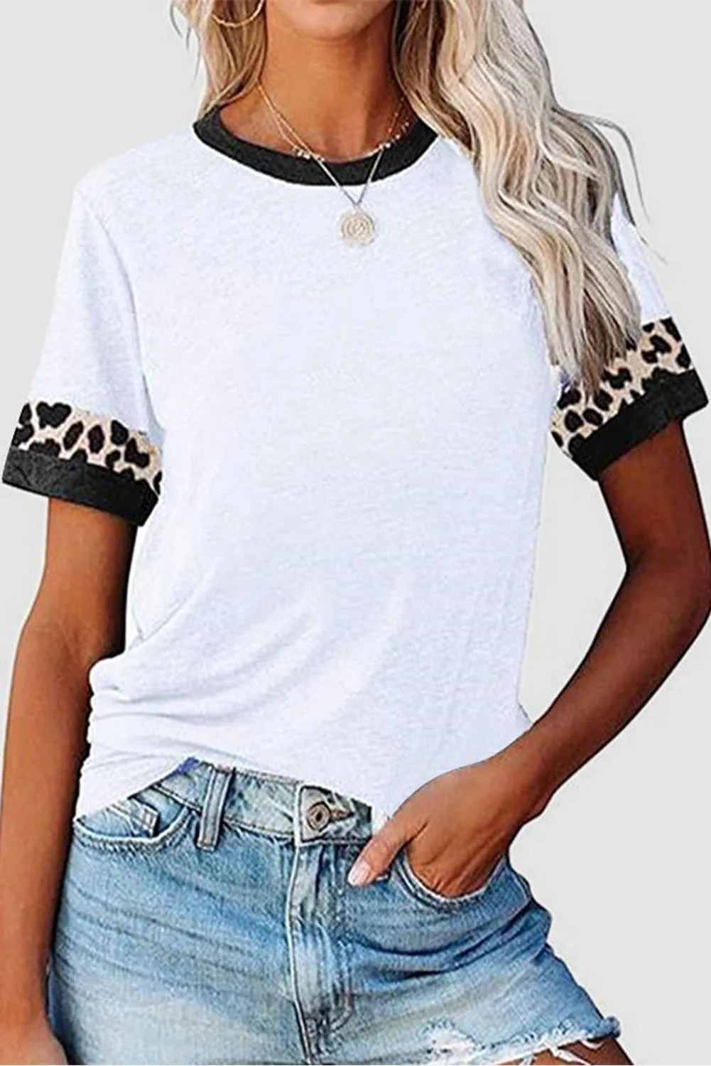 Women's Contrast Sleeve Loose Stitch Tee Shirt