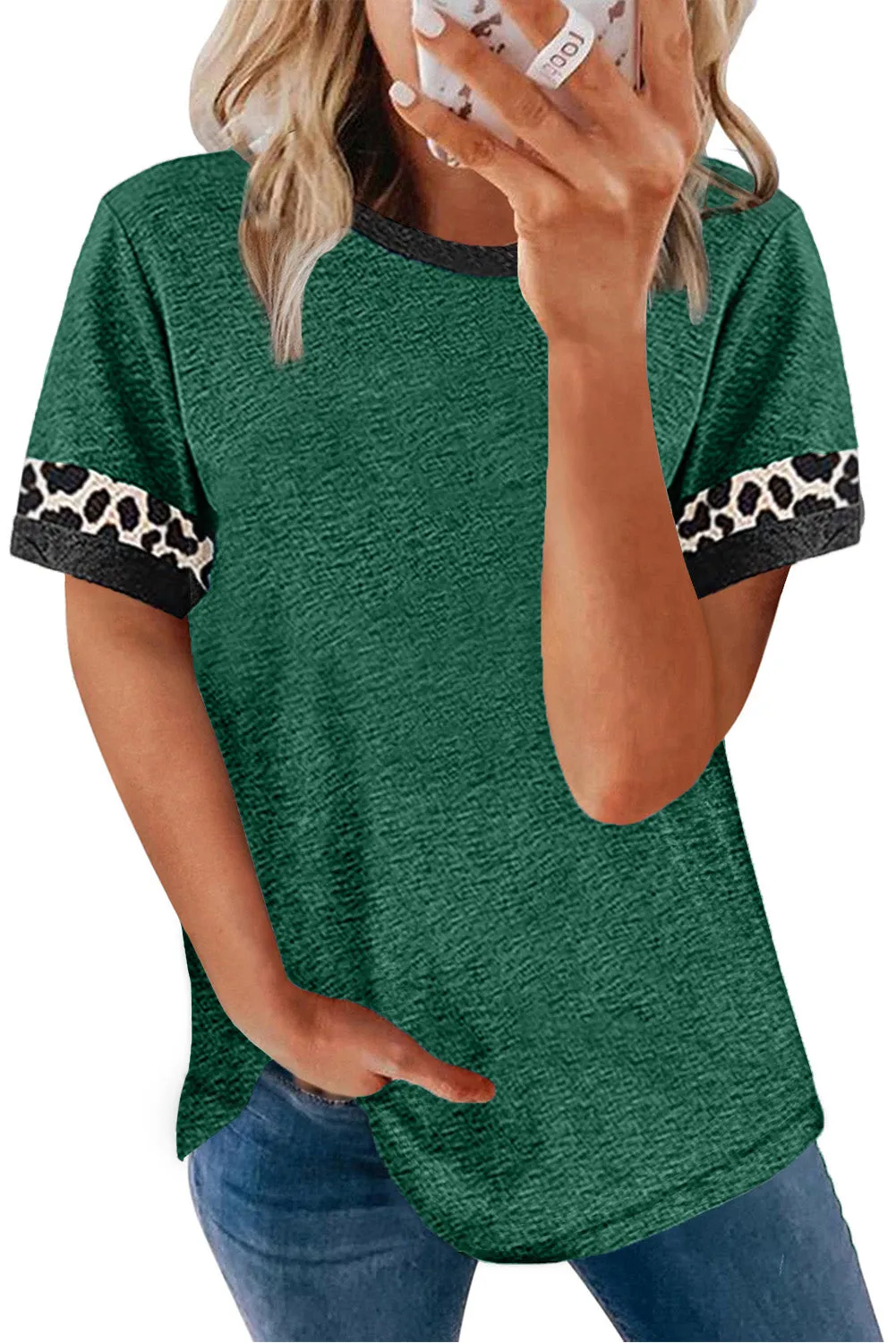 Women's Contrast Sleeve Loose Stitch Tee Shirt