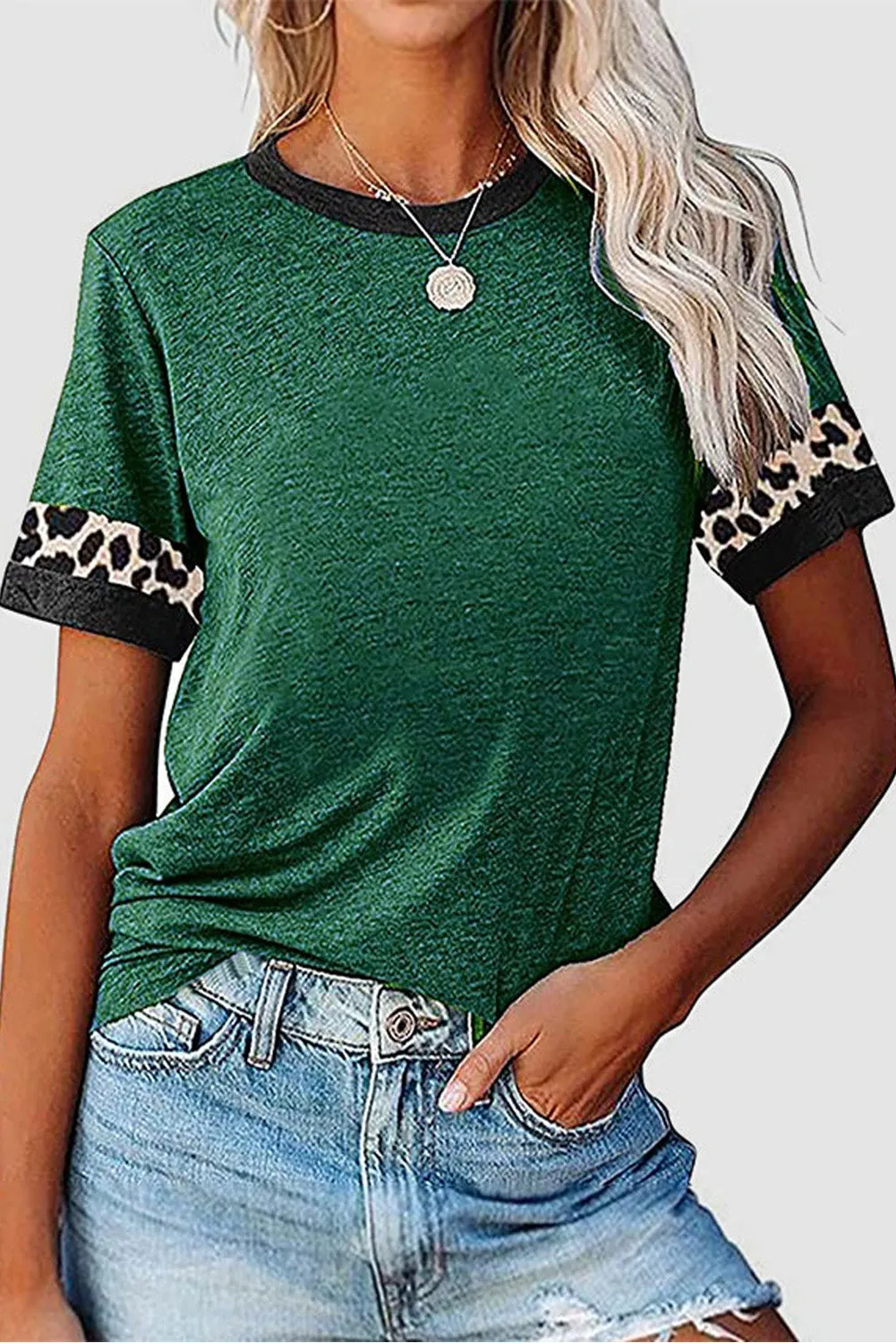 Women's Contrast Sleeve Loose Stitch Tee Shirt