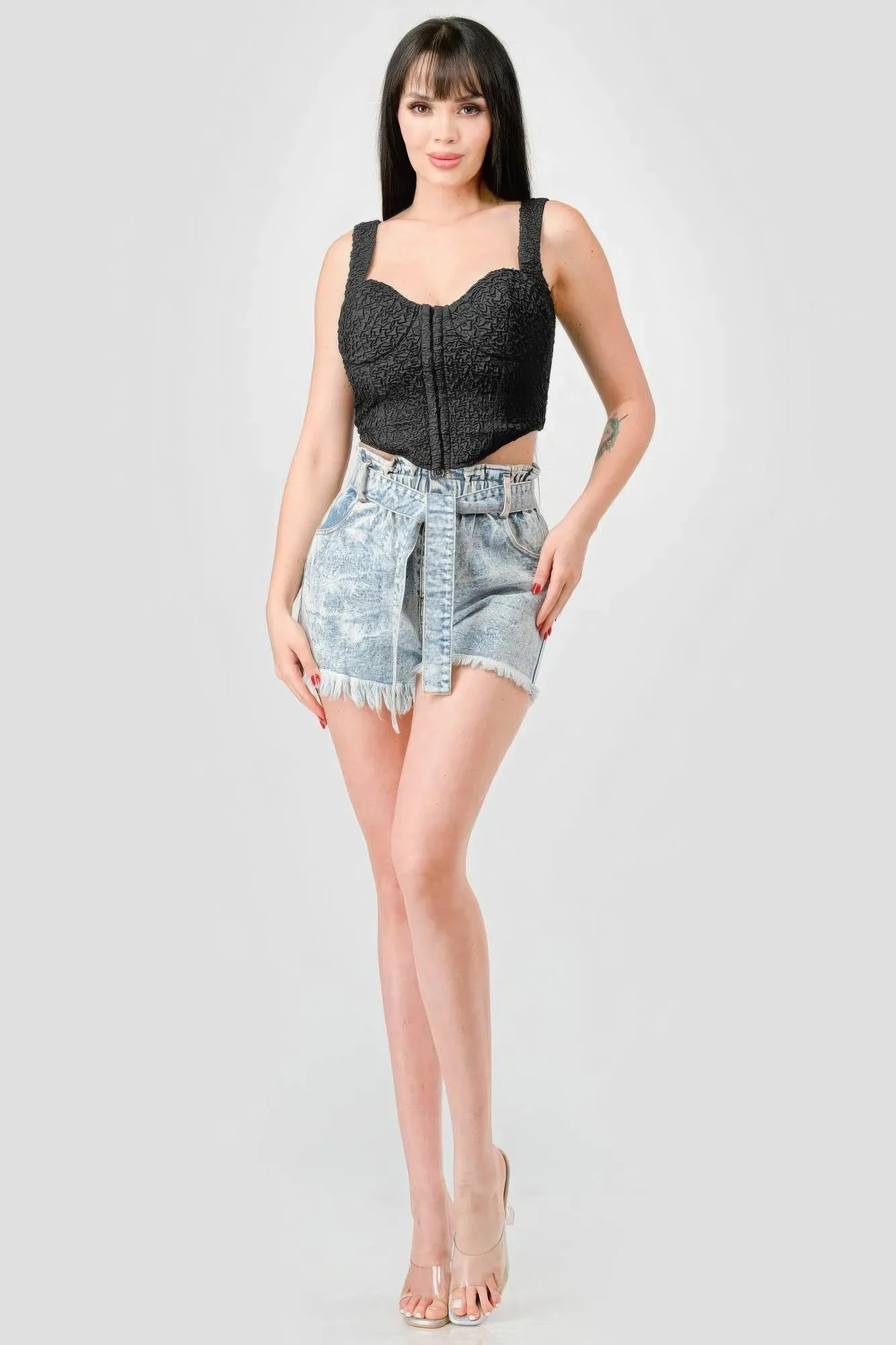 Women's High Fashion Crinkle Stretch Knit Bustier Crop Top